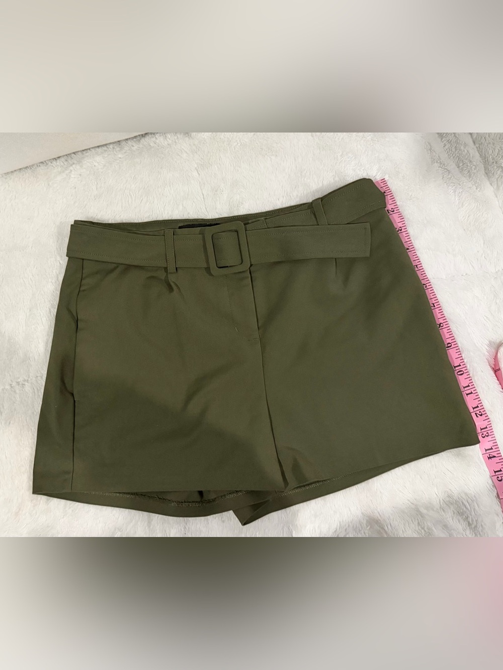 Express Olive Green High-Waist Belted Shorts